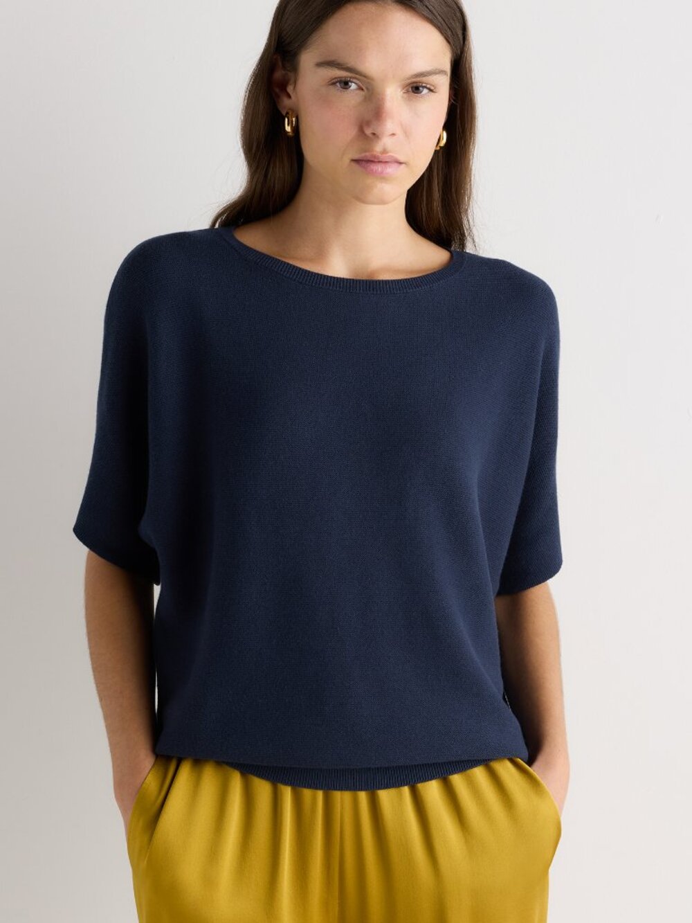 Cotton Cashmere Dolman Sweater in Navy